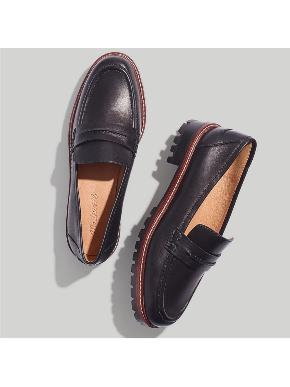Madewell The Corinne Loafer Shoes Size 8.5 Black Leather Lug Sole Slip On Penny